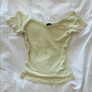 Wild Fable Off-Shoulder Ribbed Tee - Soft Yellow